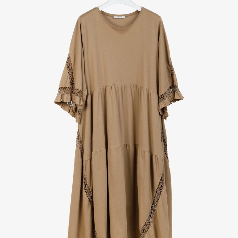 Dorothee Schumacher Casual Statement Brown Crochet-Trim Tiered Maxi Dress - Picture 2 of 10